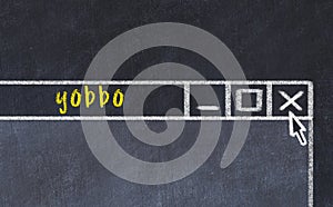 Concept of dealing with problem. Chalk drawing of closing browser window with caption yobbo