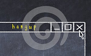 Concept of dealing with problem. Chalk drawing of closing program window with caption hangup