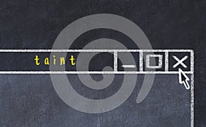 Concept of dealing with problem. Chalk drawing of closing program window with caption taint