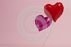 the concept of a declaration of love. balloons in the form of hearts on a pink background. 3d render