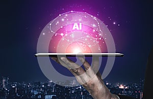 Artificial Intelligence neural network and deep learning processor concept. Fermion