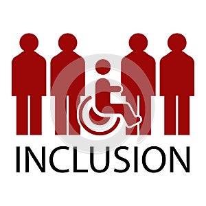 Concept of DEI - Diversity, Equality, Inclusion. Illustration of people and person with disability on white background