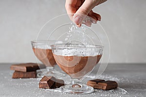 Concept of delicious and sweet food - chocolate mousse