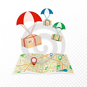 Concept delivery service. Logistic and delivery packages. Flat vector illustration isolated on transparent background