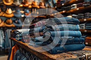Concept Denim Jeans, Fashion Selection of denim jeans in boutique and apparel stores for shopping