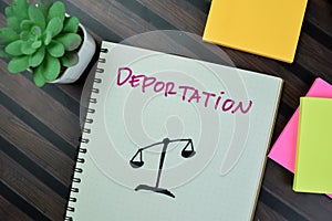 Concept of Deportation write on a book isolated on Wooden Table