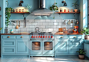 concept design for automated bakery with vintage charm, showcasing retro ovens and utensils in a nostalgic vibe photo