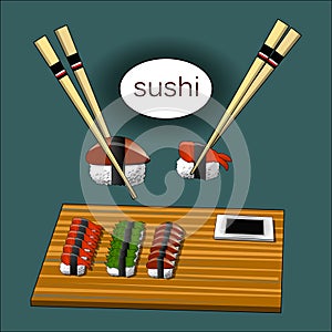 Concept design of the invitation sushi restaurant. Vector illustration