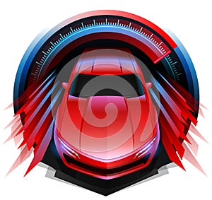 Concept design of Sports car driving fast through Speedometer