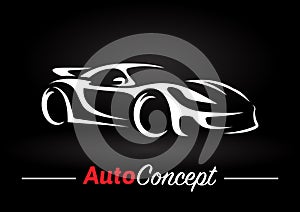 Concept design of a super sports vehicle car silhouette on black background.