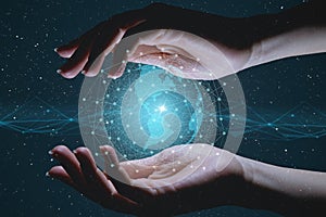 the concept of the development of artificial intelligence and the Internet of things to help humanity. Modern technology in indust