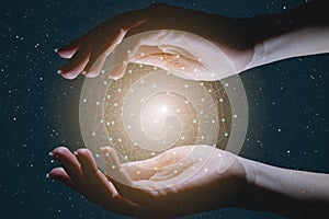 The concept of the development of artificial intelligence and the Internet of things to help humanity. Modern technology in indust