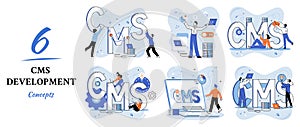 Concept of digital content management system, CMS development software metaphor, program development service technology