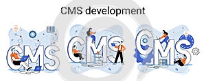 Concept of digital content management system, CMS development software metaphor, program development service technology