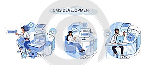 Concept of digital content management system, CMS development software metaphor, program development service technology