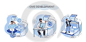 Concept of digital content management system, CMS development software metaphor, program development service technology