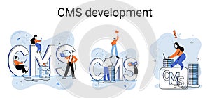 Concept of digital content management system, CMS development software metaphor, program development service technology