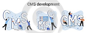 Concept of digital content management system, CMS development software metaphor, program development service technology