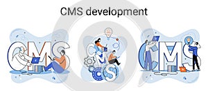 Concept of digital content management system, CMS development software metaphor, program development service technology