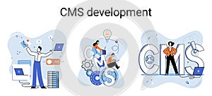 Concept of digital content management system, CMS development software metaphor, program development service technology