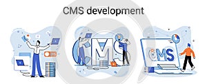 Concept of digital content management system, CMS development software metaphor, program development service technology