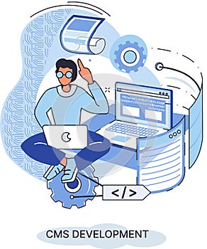 Concept of digital content management system, CMS software, program development service technology