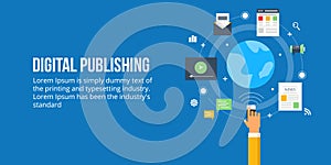 Digital publishing - media content publishing. Flat design concept photo