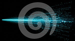 A concept of digital data visualization features streams of bright blue binary code