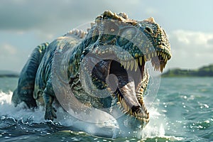 Concept Dinosaur, Adventure, High Seas, Majestic, Fury Majestic TRex Unleashing Fury in the High Seas