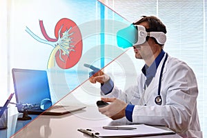 Concept of doctor analyzing a kidney with vr glasses