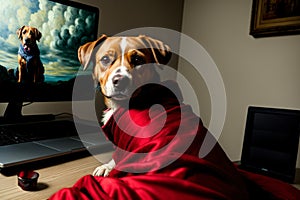 A Dog Sitting In Front Of A Laptop Computer. Generative AI