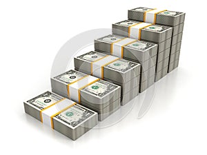 Concept dollar bar chart graph on white background