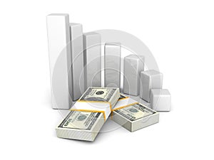 Concept dollar bar chart graph on white background