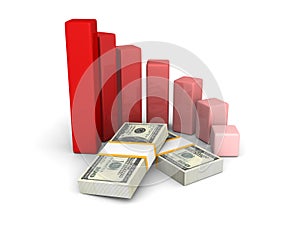 Concept dollar bar chart graph on white background