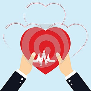 Concept of Donate Organ, heart in a hand symbol, heart icon in red color vector