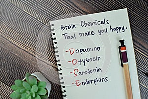 Concept of DOSE - Dopamine, Oxytocin, Serotonin, Endorphins write on a book isolated on Wooden Table photo