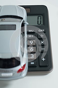 Zero, calculator, a model car.