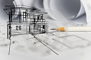 concept of dream house draw by designer with construction drawing