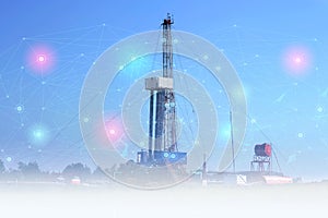 The concept of drilling geological exploration wells for oil. Collect and analyze the obtained data using artificial intelligence photo