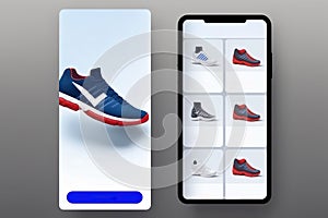 Concept of e-commerce, online shopping of male sports shoe. Generative AI