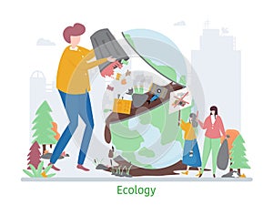 Concept of Ecology Problem, flat design vector illustration