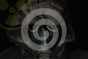 Concept ecology protection. Radiaton, biohasard pollution concept. Air face mask. Protective mask. Military uniform