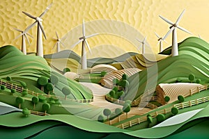 Concept ecology Sustainable city reducing global warming alternative renewable energy, Eco friendly power of wind turbine generate