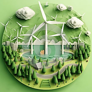 Concept ecology Sustainable city reducing global warming alternative renewable energy, Eco friendly power of wind turbine generate