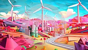 Concept ecology Sustainable city reducing global warming alternative renewable energy, Eco friendly power of wind turbine generate