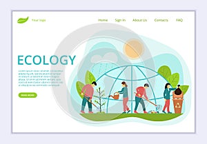 Concept of Ecology, website template, modern flat line design vector illustration