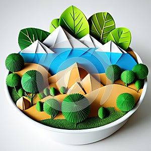 Concept of ecology and world water day Paper artpaper cut paper collage