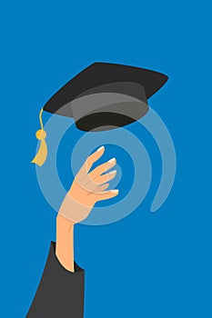 Concept of education, hand of graduate throwing graduation hat in the air