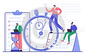 Concept of effective time management and planning. Workflow organization. Flat vector illustration