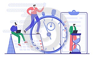 Concept of effective time management and planning. Workflow organization. Flat vector illustration